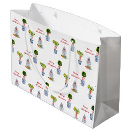 Blauwe en witte kersttas groot cadeauzakje