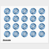 Blauwe en witte kerstwinterse Feestdagen Ronde Sticker (Vel)