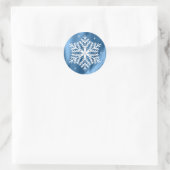 Blauwe en witte kerstwinterse Feestdagen Ronde Sticker (Tas)