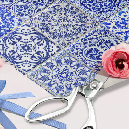  blauwe en witte  keuken Tegels collage Tissuepapier