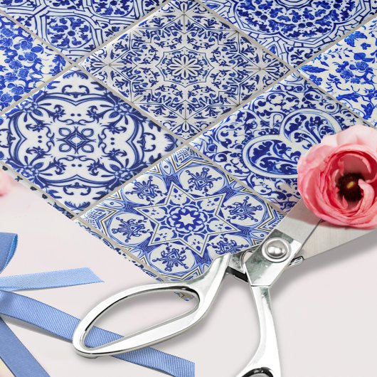  blauwe en witte  keuken Tegels collage Tissuepapier