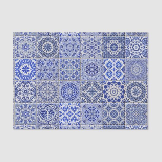  blauwe en witte  keuken Tegels collage Tissuepapier (Voorkant)