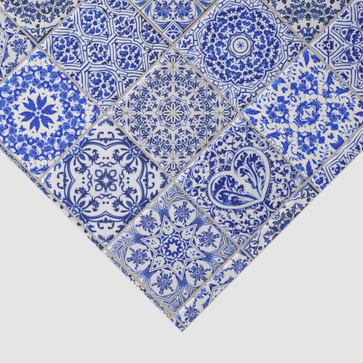  blauwe en witte  keuken Tegels collage Tissuepapier (Detail)