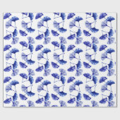 Blauwe en witte kiekenbladeren cadeaupapier (Vlak)