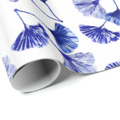 Blauwe en witte kiekenbladeren cadeaupapier (Rol Hoek)