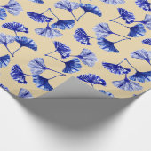 Blauwe en witte kiekenbladeren cadeaupapier (Hoek)