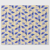 Blauwe en witte kiekenbladeren cadeaupapier (Vlak)