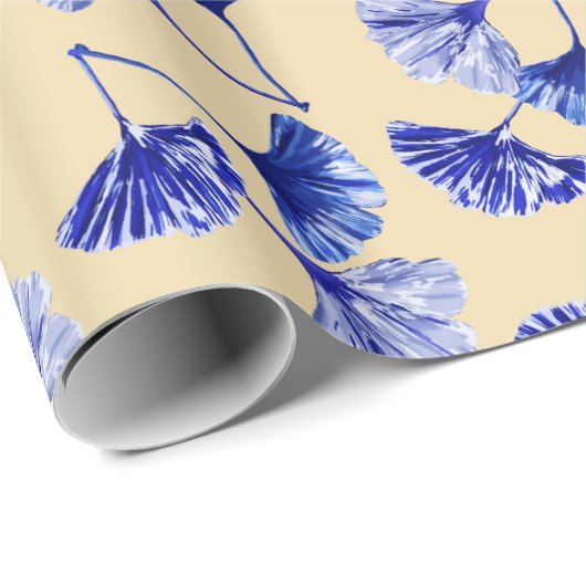 Blauwe en witte kiekenbladeren cadeaupapier (Rol Hoek)