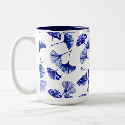 Blauwe en witte kiekenbladeren tweekleurige koffiemok (Links)