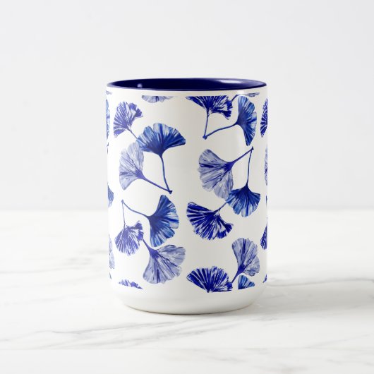 Blauwe en witte kiekenbladeren tweekleurige koffiemok (Center)