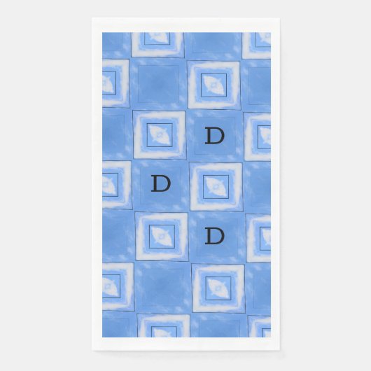 Blauwe en witte kleurstof met Initialen Servet (Voorkant)