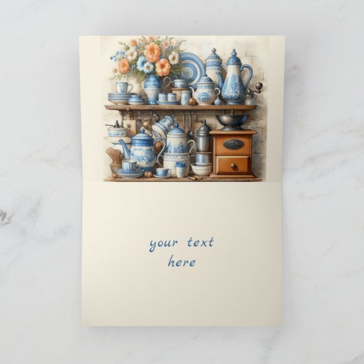  Blauwe en Witte Koffiepotten Bedankkaart (Binnen)