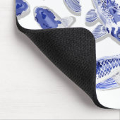 Blauwe en witte koi muismat (Hoek)