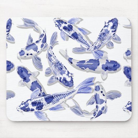 Blauwe en witte koi muismat (Voorkant)