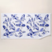 Blauwe en witte koi strandlaken (Voorkant)