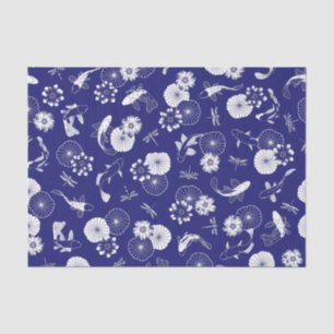 Blauwe en witte koi vis in het Lotus Pond Pattern Tissuepapier