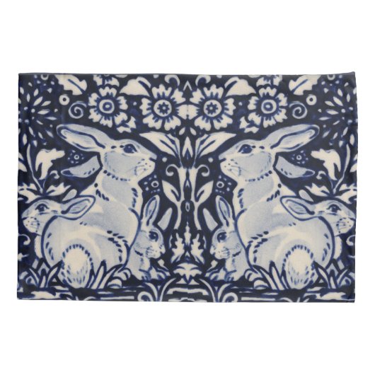 Blauwe en witte konijn Baby Bunny Family Elegant N Kussensloop (Achterkant)