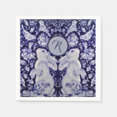 Blauwe en witte konijn Bunny Birds Initiaal Pasen Servet (Voorkant)