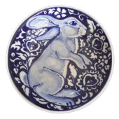 Blauwe en witte konijn Bunny Drawer Pull Knob Dedh Keramische Knop (Voorkant)