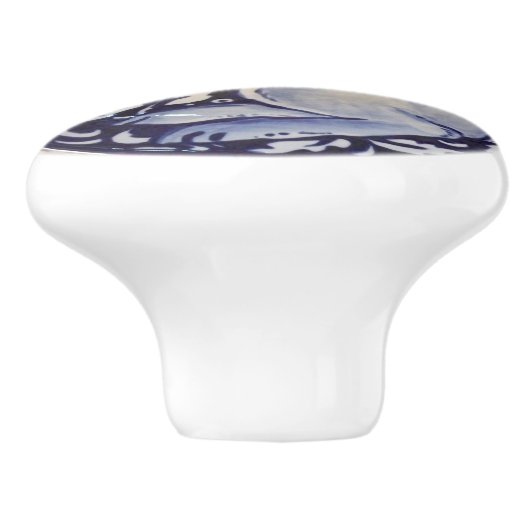 Blauwe en witte konijn Bunny Drawer Pull Knob Dedh Keramische Knop (Zijkant)