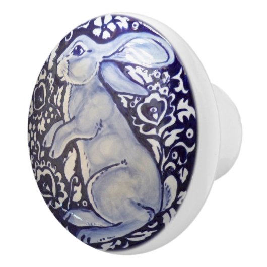 Blauwe en witte konijn Bunny Drawer Pull Knob Dedh Keramische Knop (Rechts)