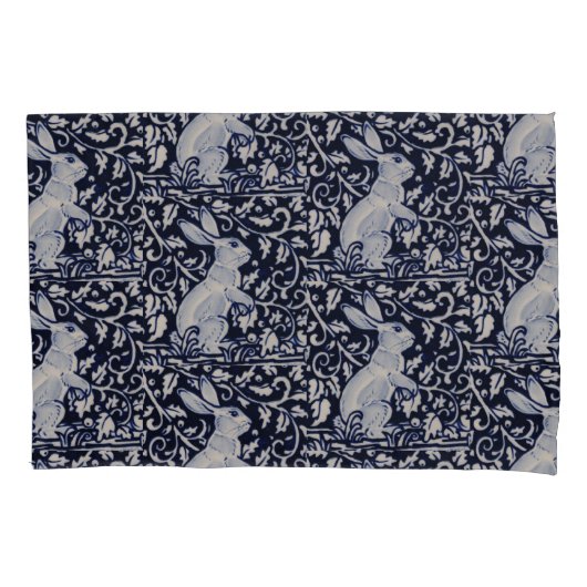 Blauwe en witte konijn Bunny Elegant Art Cobalt Na Kussensloop (Voorkant)