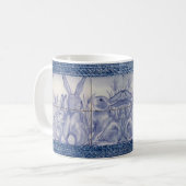 Blauwe en witte konijn Bunny Family Tile op Denim Koffiemok (Voorkant links)