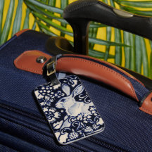 Blauwe en witte konijn Bunny Floral Woodland Natuu