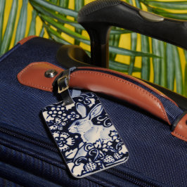 Blauwe en witte konijn Bunny Floral Woodland Natuu Bagagelabel