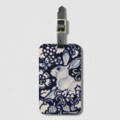 Blauwe en witte konijn Bunny Floral Woodland Natuu Bagagelabel (Voorkant (verticaal))