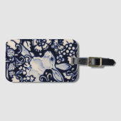 Blauwe en witte konijn Bunny Floral Woodland Natuu Bagagelabel (Voorkant (horizontaal))