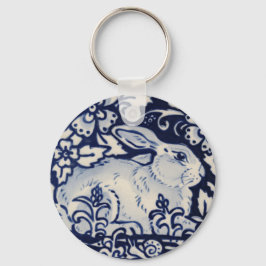 Blauwe en witte konijn Bunny Floral Woodland Snail Sleutelhanger