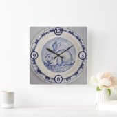 Blauwe en witte konijn Bunny Pottery China Dedham  Vierkante Klok (Huis)