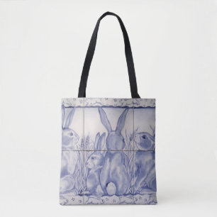 Blauwe en witte konijn Bunny Tegel Paaslentart Tote Bag