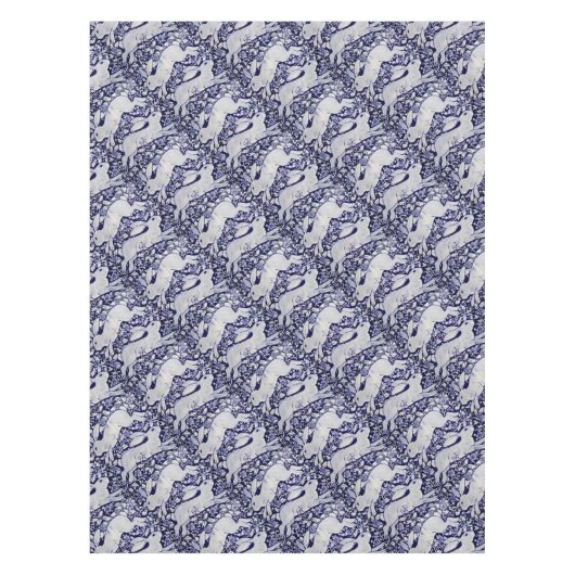 Blauwe en witte konijn Floral Dedham Delft Tegel Tafelkleed (Voorkant)