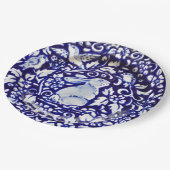 Blauwe en witte konijn Floral Designer Paper Borde Papieren Bordje (Gekanteld)