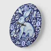 Blauwe en witte konijn Hare Bird Insect Mouse Flor Grote Klok (Hoek)