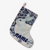 Blauwe en witte konijn kerststaart personaliseren kleine kerstsok (Voorkant (Hangend))