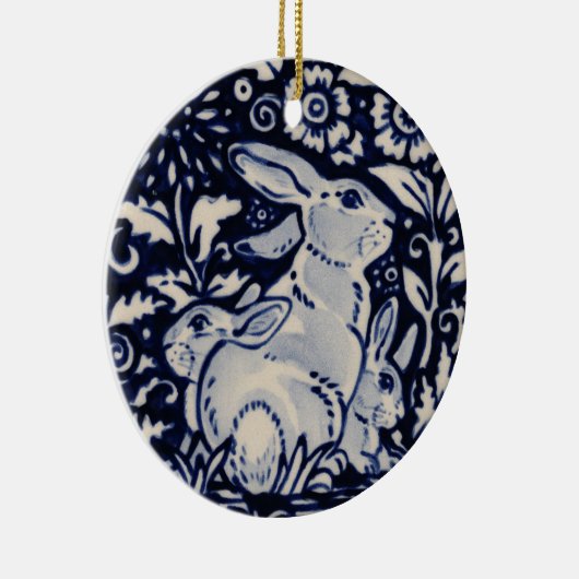 Blauwe en witte konijn mama en baby's Datum Aangep Keramisch Ornament (Rechts)