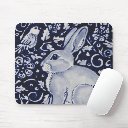 Blauwe en witte konijn met een Bird Tegel Design M Muismat (Met muis)