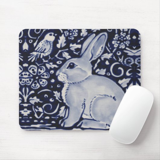 Blauwe en witte konijn met een Bird Tegel Design M Muismat (Met muis)