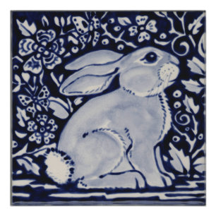 Blauwe en witte konijn Poster China Dedham Tile Ar
