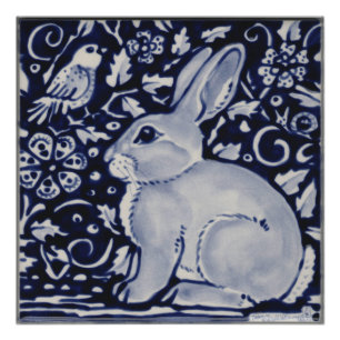 Blauwe en witte konijn Poster China Dedham Tile Ar