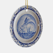 Blauwe en witte konijn Pottery Ornament,"Dedham Bl Keramisch Ornament (Rechts)