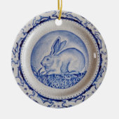 Blauwe en witte konijn Pottery Ornament,"Dedham Bl Keramisch Ornament (Voorkant)