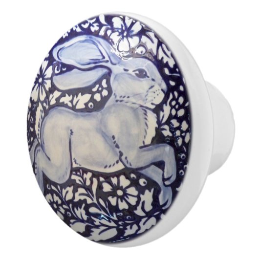 Blauwe en witte konijnenbak Doordham Keramische Knop (Rechts)