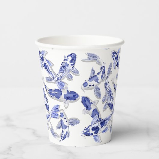 Blauwe en witte koolvis papieren bekers (Achterkant)