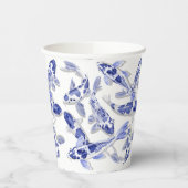 Blauwe en witte koolvis papieren bekers (Links)