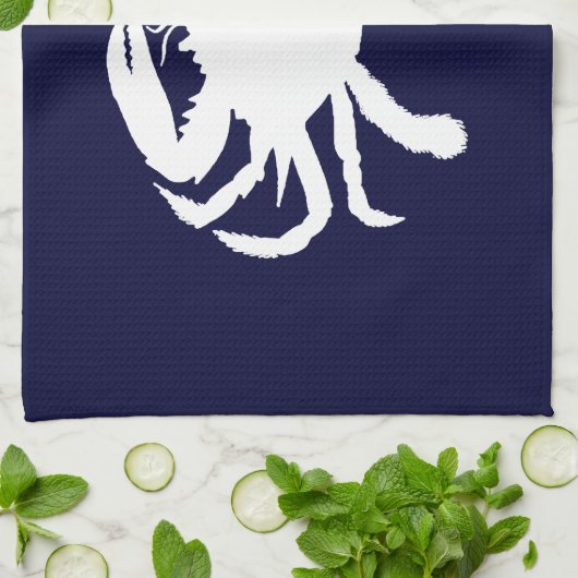 Blauwe en witte krabvorm theedoek (Gevouwen)