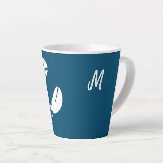 Blauwe en witte kreeft print gepersonaliseerd latte mok (Rechterhoek)